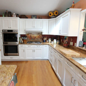 White Refaced Kitchen Cabinets with New Hardware, Coffee Bar