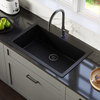 Karran QT-812 Top Mount 33" Single Bowl Quartz Sink, Black With Faucet