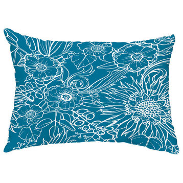 Zentangle 4 14"x20" Floral Decorative Outdoor Pillow, Teal