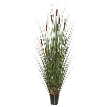 24" Grass With 5 Cattails Potted