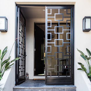 メルボルンの両開きドアコンテンポラリースタイルのおしゃれな玄関ドア (金属製ドア) の写真