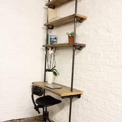 Baines Bespoke Reclaimed Scaffolding Boards and Dark Steel Pipe Shelves - Desks & Writing Bureaus