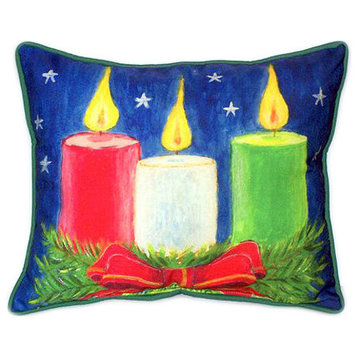 Pair of Betsy Drake Christmas Candles Large Indoor/Outdoor Pillows 16x20