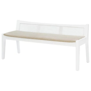 Traditional Bench, Hardwood Frame With Padded Polyester Seat, White/Beige