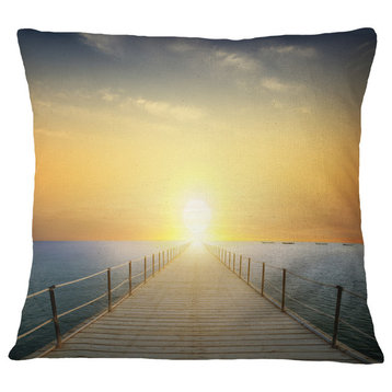 Ocean Sunset With Pier Seascape Throw Pillow, 18"x18"