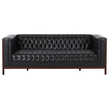 Elias Faux Leather Tufted 3 Seater Sofa, Midnight + Espresso
