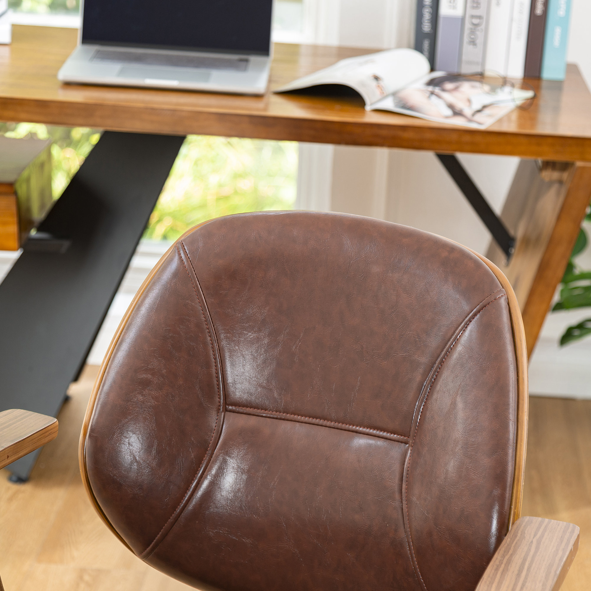 38"H Russet PU Leather Adjustable Swivel Desk Chair/Task Chair