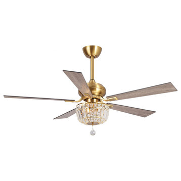 52 in Crystal Ceiling Fan with Remote Control in Gold