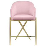 Meridian Furniture - Xavier Velvet Upholstered Counter Height Stool, Pink, Gold Finish - Mosey up to the home bar and find comfortable seating awaits when you have this Xavier counter stool to turn to. This stool features a rich pink velvet upholstered barrel-style seat and back cushion and rests on gold metal legs with a metal frame for durability. This counter-height stool is just the thing to bring your modern counter or home bar setup into contemporary style.