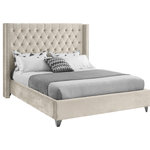Meridian Furniture - Ames Velvet Bed, Cream, Full - Elegant and eye-catching, the stunning Aiden Bed from Meridian Furniture is the perfect addition to any bedroom. Rich velvet covers the deep tufted design. A beautiful wing bed design is complimented by hand applied chrome nail head details. Strength and beauty is guaranteed with a solid wood frame and stainless steel legs.