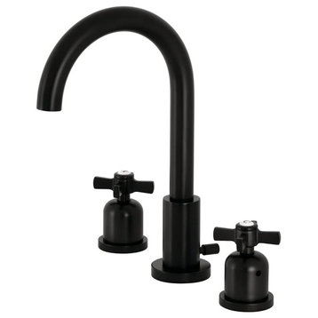 Widespread Bathroom Faucet, Elegant Design & Crossed Handles, Matte Black