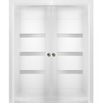 VdomDoors - Sliding Double Pocket Doors 48 x 84 Opaque Glass / Sete 6900 White Silk - An elegant collection of heavy doors, in which volumetric details create an expressive look for modern neoclassical interiors