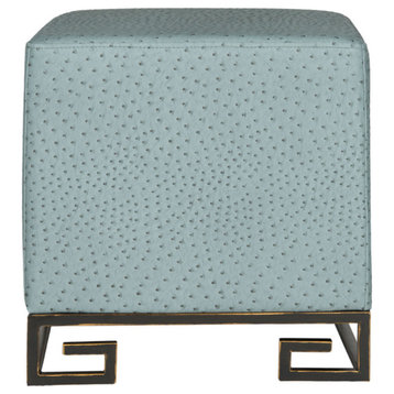 Theo Faux Ostrich Ottoman, Slate/Gold