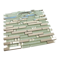 Stainless Steel and Aqua Green Luxury Diamond Glass Mosaic Tile Collection - Home Accessories & Decor