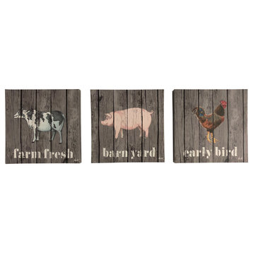Canvas Art, Farm Animals, Set of 3, 12x12