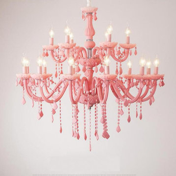 Nordic LED Pink Crystal Luxury Pendant Lamp, 8 Lights