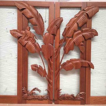 Tropical Leaves Carved Sliding Doors