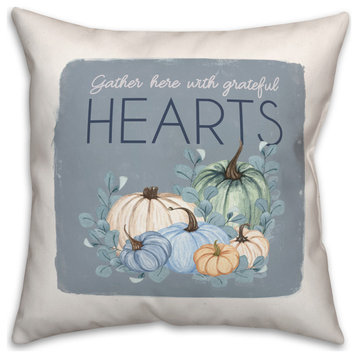 Gather Hearts Blue Mood Pumpkins 3 16"x16" Spun Poly Pillow