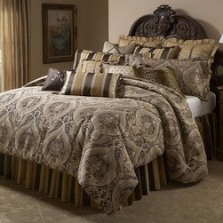 AICO Furniture - Lucerne Gold/Brown Paisley 12-pc Queen Bedding Set - MABCS-QS12 - Bedroom Products