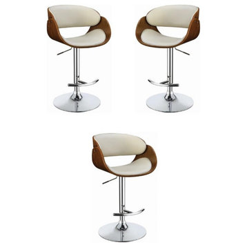 Home Square Adjustable Bar Stool in Ecru and Chrome - Set of 3