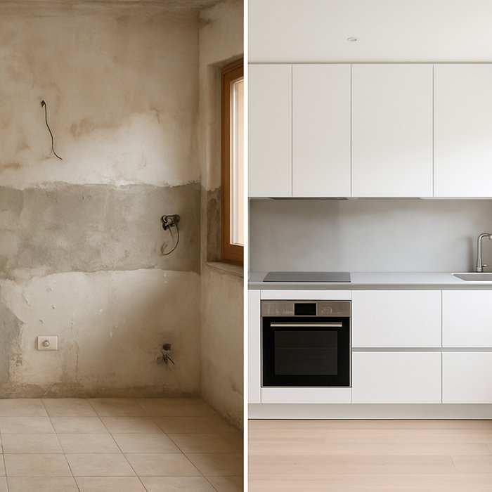 Prima e dopo ristrutturazione cucina moderna su misura