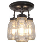 The Lamp Goods - Mason Jar Light Fixture Trio of New Quarts, Antique Black - This handcrafted mason jar chandelier ceiling light features a trio of clear, quart-size, mason jars with a look of days gone by for exceptional illumination of your space. The authenticity of each mason jar pendant shows its trademark raised lettering.
