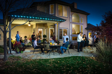 Small beige one-story vinyl exterior home photo in Denver