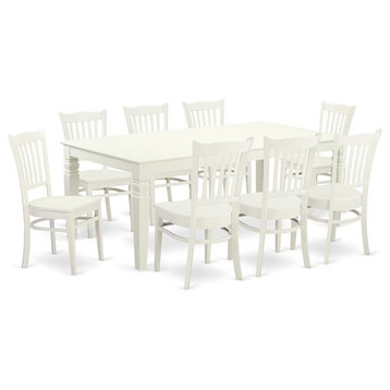 9-Piece Dinette Set With A Dining Table And 8 Kitchen Chairs In Linen White