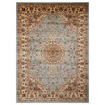 Nourison - Delano Persian Area Rug, Blue, 5'3"x7'3" - A richly traditional medallion design framed by an opulently figured decorative border. On a field of serene blue, a high fashion area rug that will endow any room with an aura of subtle sophistication. Expertly power-loomed from top quality polypropylene yarns for luxuriously supple texture and years of lasting beauty.