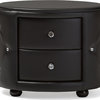 Davina Hollywood Glamour Oval 2-Drawer Faux Leather Upholstery Nightstand, Black