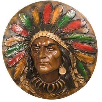 Plaque AMERICAN WEST Lodge Indian Chief Large Colorful Multi-Color