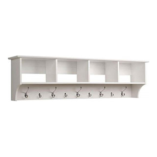 Danya B. Entryway Wall Coat Rack with Decorative Ledge Shelf and Hooks - White