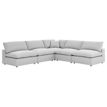 Commix Down Filled Overstuffed 5-Piece Armless Sectional Sofa, Light Gray