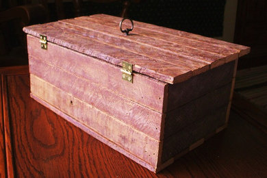 Rustic wooden box made of reclaimed old tobacco lath