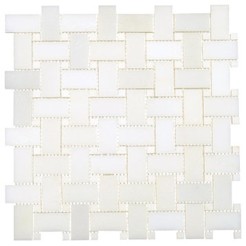12"x12" Thassos White Marble Polished Basketweave Mosaic