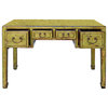 Chinese Distressed Lime Green Yellow 4-Drawer Table Desk