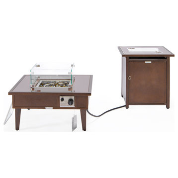LeisureMod Walbrooke Square Fire Pit Table and Tank Holder, Brown