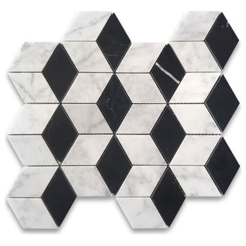 Carrara White Black Marble 3D Illusion Cube Diamond Geometry Tile Hone, 1 sheet