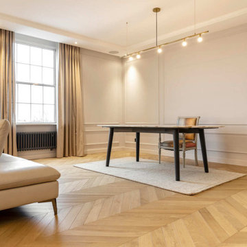 Chevron parquet in a dining area