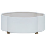 Port 68 - Carol Oval Cream Planter - Scalloped oval porcelain planter with a cream crackle finish and decorative brass feet.
