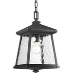 Progress Lighting - Progress Lighting 1-Light 7.75" Hanging Lantern With Water Patterned, Black - Classic arts and crafts inspired profile. Cast aluminum construction with clear water glass and decorative bottom detail. Textured black powder coated finish. One-light hanging lantern.