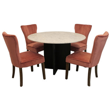 Lavaca 5-Piece Dining Set, 48" Round Dining Table and 2 Sets of Blush Chairs