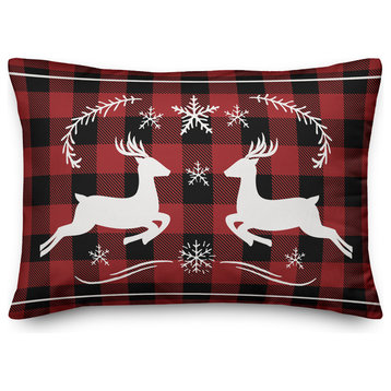 Plaid Vintage Reindeer 14"x20" Throw Pillow Cover
