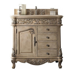 36 inch Antique Single Sink Bathroom Vanity Galala Beige Marble Countertop - Bathroom Vanities And Sink Consoles