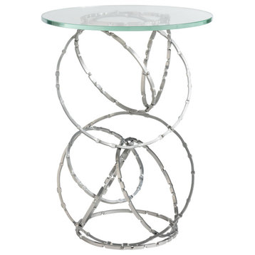 Olympus Glass Top Accent Table Sterling Finish