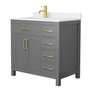 Dark Gray / Carrara Cultured Marble Top / Brushed Gold Hardware