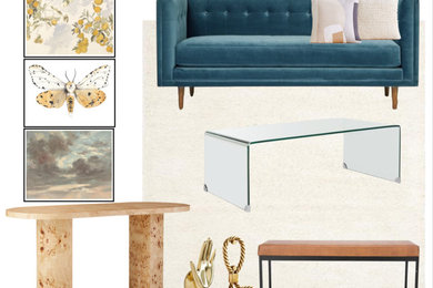 Inspiration for a mid-sized eclectic open concept dark wood floor living room remodel in Detroit with yellow walls and a wall-mounted tv