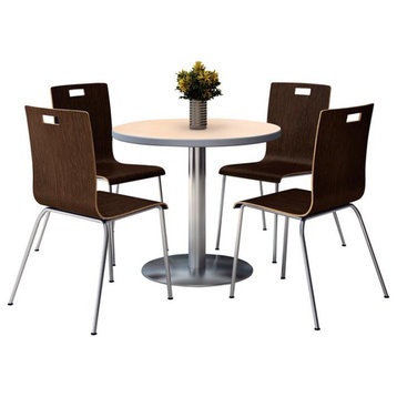 KFI Round 42" Pedestal Table - 4 Espresso Stacking Chairs - Natural Top