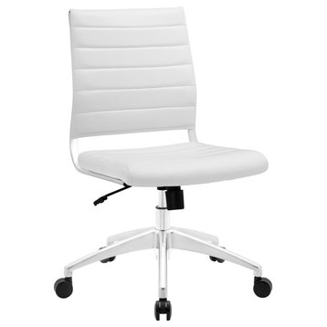 Modern Contemporary Office Chair, White Faux Leather