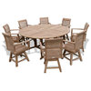 Grade A Teak 72" Round Folding Table With 8 Swivel Arm Chairs